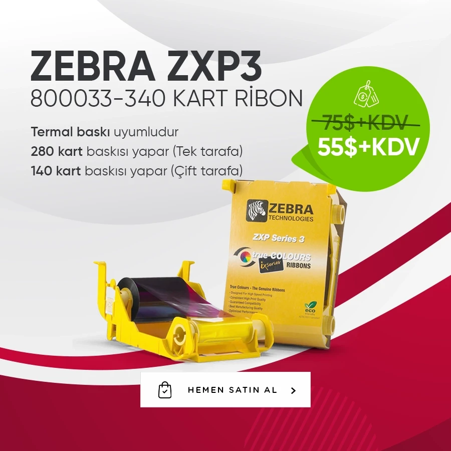 ZEBRA ZXP3 800033-340 KART RİBON
